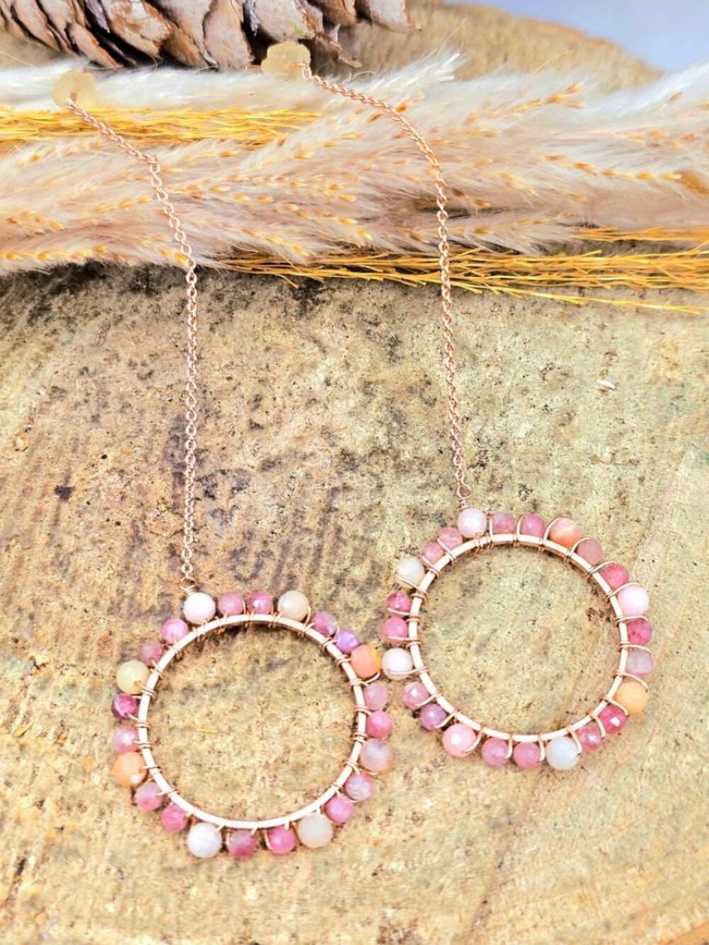 Nature Pink Plum Blossom Tourmaline Flashy Faced S925 Thread Earring